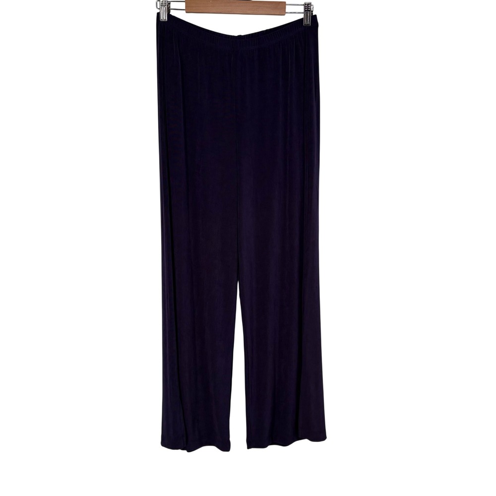 Chico's Travelers Mesmerize Purple Wide Leg Pants Ribbed Knit Size 2 L Large NEW
